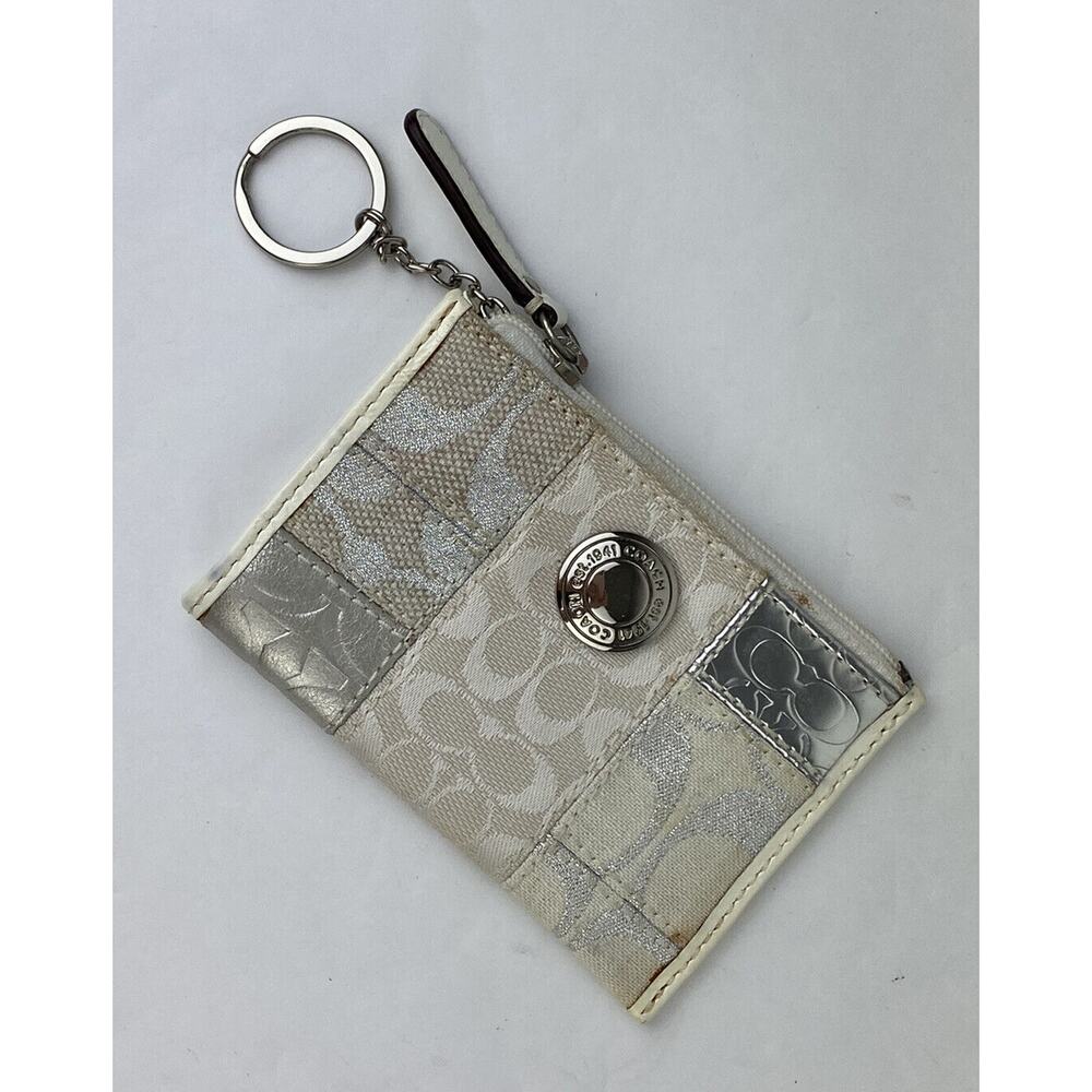 Coach Patchwork White Silver Canvas Small Zip Coi… - image 1